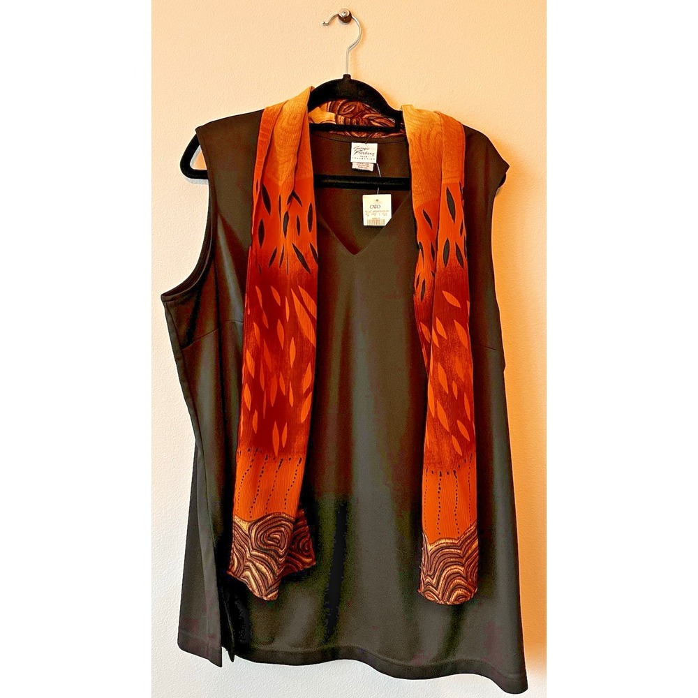 Black Sleeveless Blouse Top Shirt With Scarf Sz 18/20 Partial New Tag Tribal C18